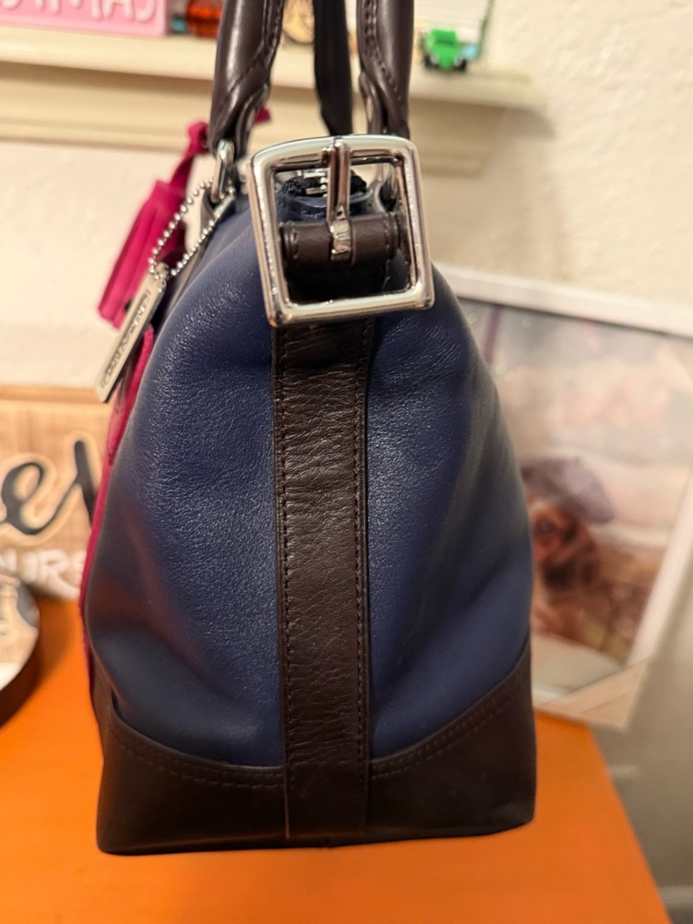 COACH Legacy Molly Colorblock Satchel in Pink & Navy EUC - Picture 9 of 16
